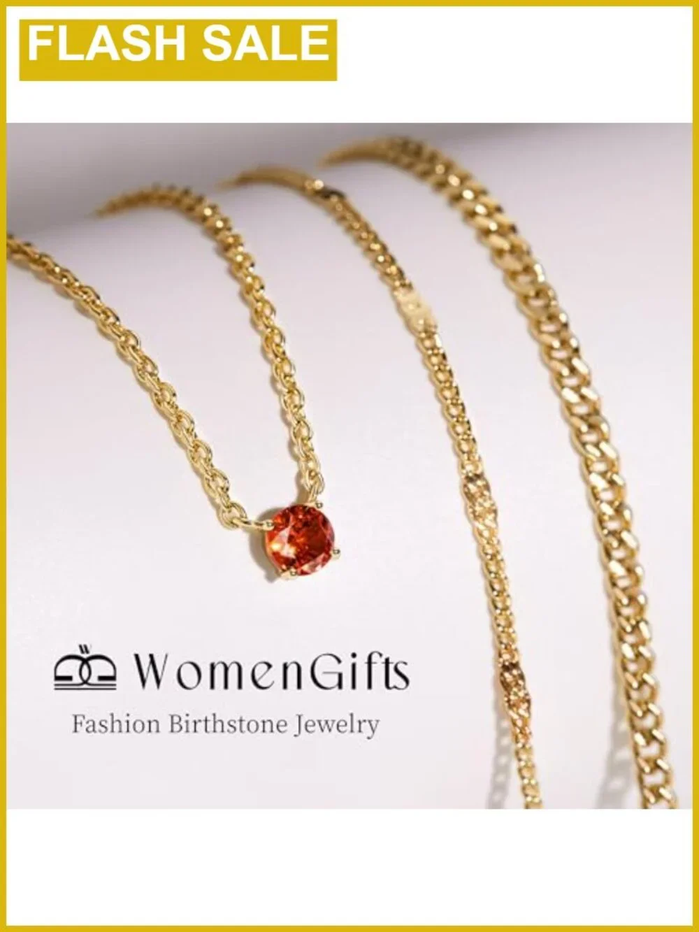 14K Gold Plated 3-Piece Layered Necklace Set Cuban Chain Created Ruby July